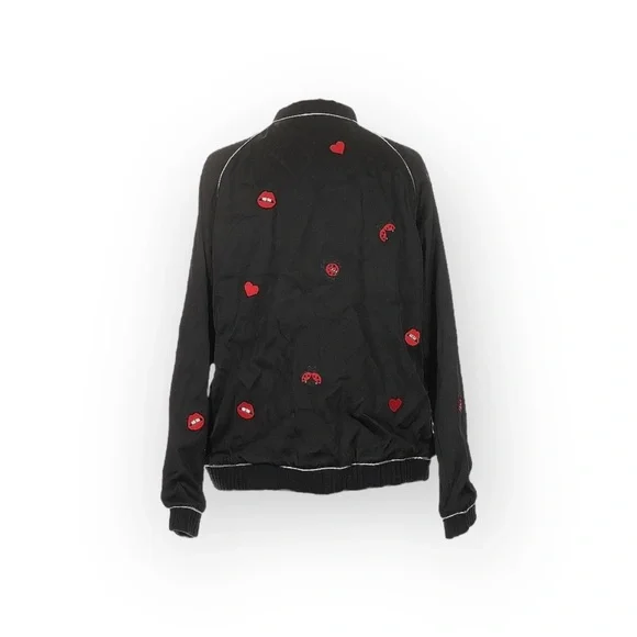 new Lauren Moshi 𖠌 Paris Ladybug Love Kiss Patch Bomber Jacket 𖠌 Black 𖠌 Medium - Picture 8 of 16
